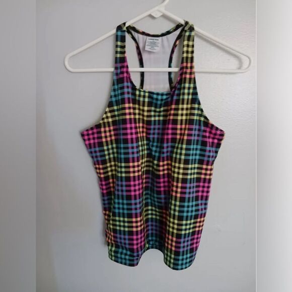 Lands End Tankini Top Multicolor Plaid Swim Racerback - Picture 1 of 5